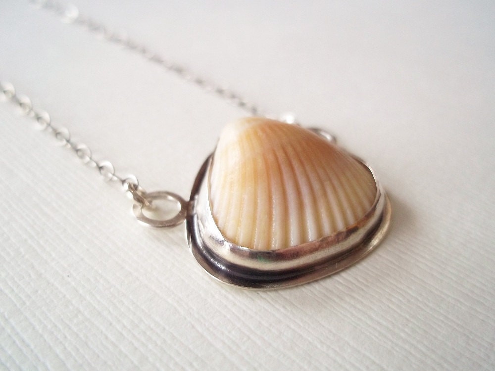 Tribal Shell Necklace- Sterling Silver Bezel Set. Artisan Organic Beach Jewelry