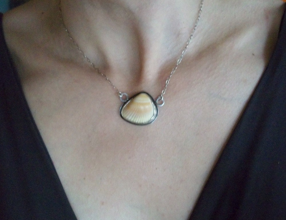 Tribal Shell Necklace- Sterling Silver Bezel Set. Artisan Organic Beach Jewelry