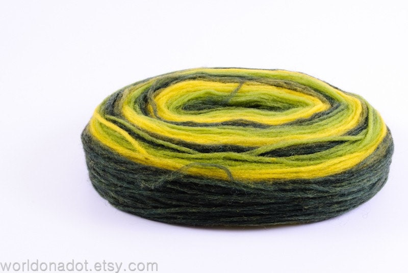 Thin Wool Pencil Roving, Spinning or Felting Fiber, Dark Green, Bright Green and Yellow FREE SHIPPING WORLDWIDE