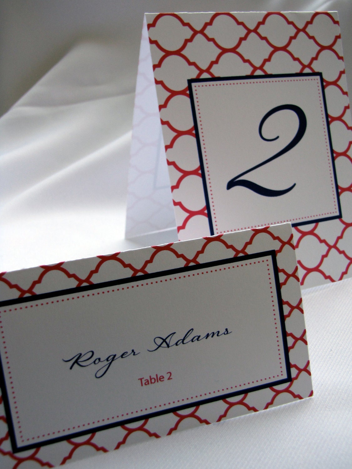 Modern Fuchsia and Navy Blue Tented Place Card / Escort Card Sample