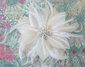 Daffodil Lace & Feather Flower Fascinator : F072 made to order, white, ivory, champagne