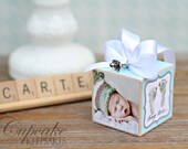 NEW Modern Vintage Inspired New Baby Boy Personalized Photo Block Ornament Gift