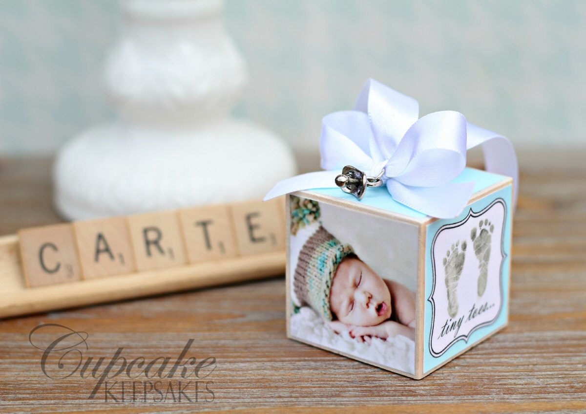 NEW Modern Vintage Inspired New Baby Boy Personalized Photo Block Ornament Gift