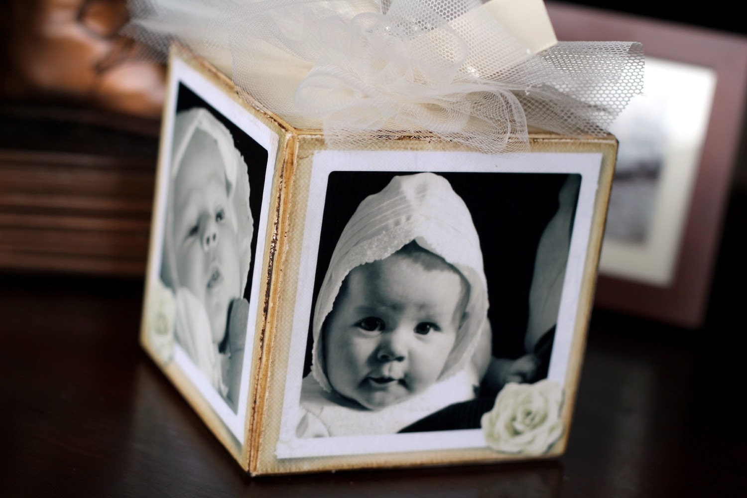 Personalized Vintage Baptism Christening Photo Block Gift