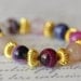 larger size agate beaded bracelet, purple, pink, & gold