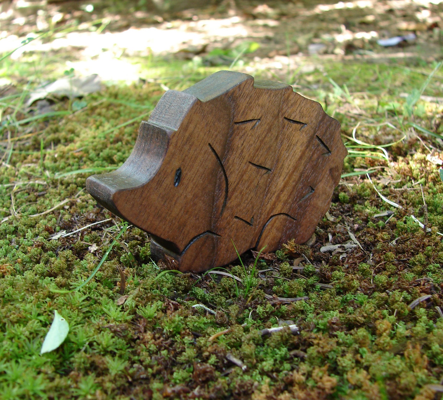 Wood Toy Hedgehog, Walnut - all natural wooden teether for baby, or toddler toy