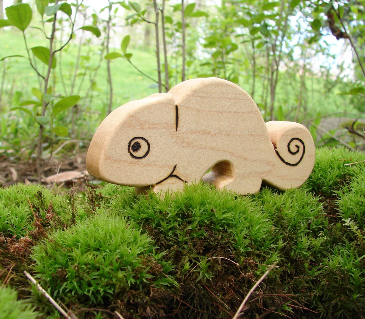 Wood Toy Chameleon, Maple - all natural wooden teether for baby, or toddler toy