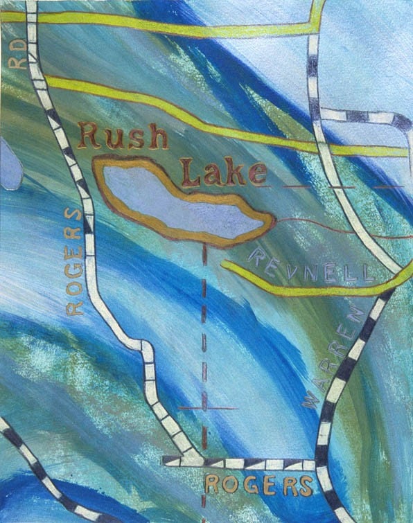 Rush Lake, Prismacolor pencil and acrylic on paper