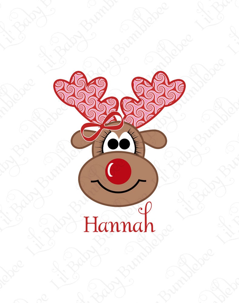 Christmas Shirt DIY Iron On Transfer for Girls - Custom Personalized Name Reindeer