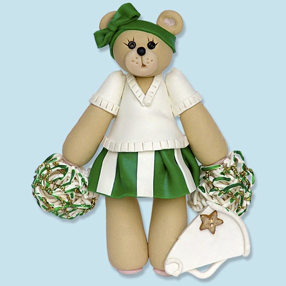 Green Cheerleader Belly  Bear Personalized Ornament