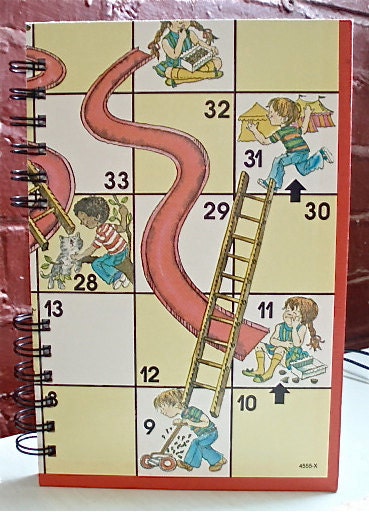 Chutes and Ladders recycled, upcycled notebook / journal
