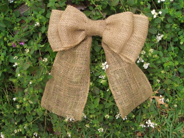 Burlap Bow, Burlap Wreath Bow, Burlap Wedding Decor, Burlap Pew Bow, Rustic Wedding Decoration