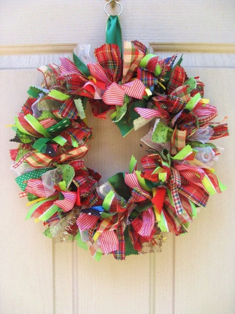 Christmas Wreath, Ribbon Wreath and Fabric Wreath for Christmas Décor, 14"