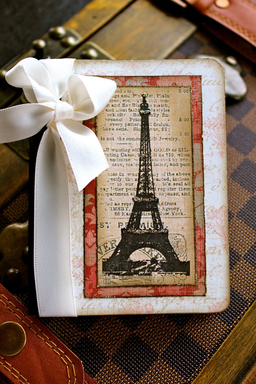 Altered Mini Composition Journal Notebook - Shabby Chic - Eiffel Tower