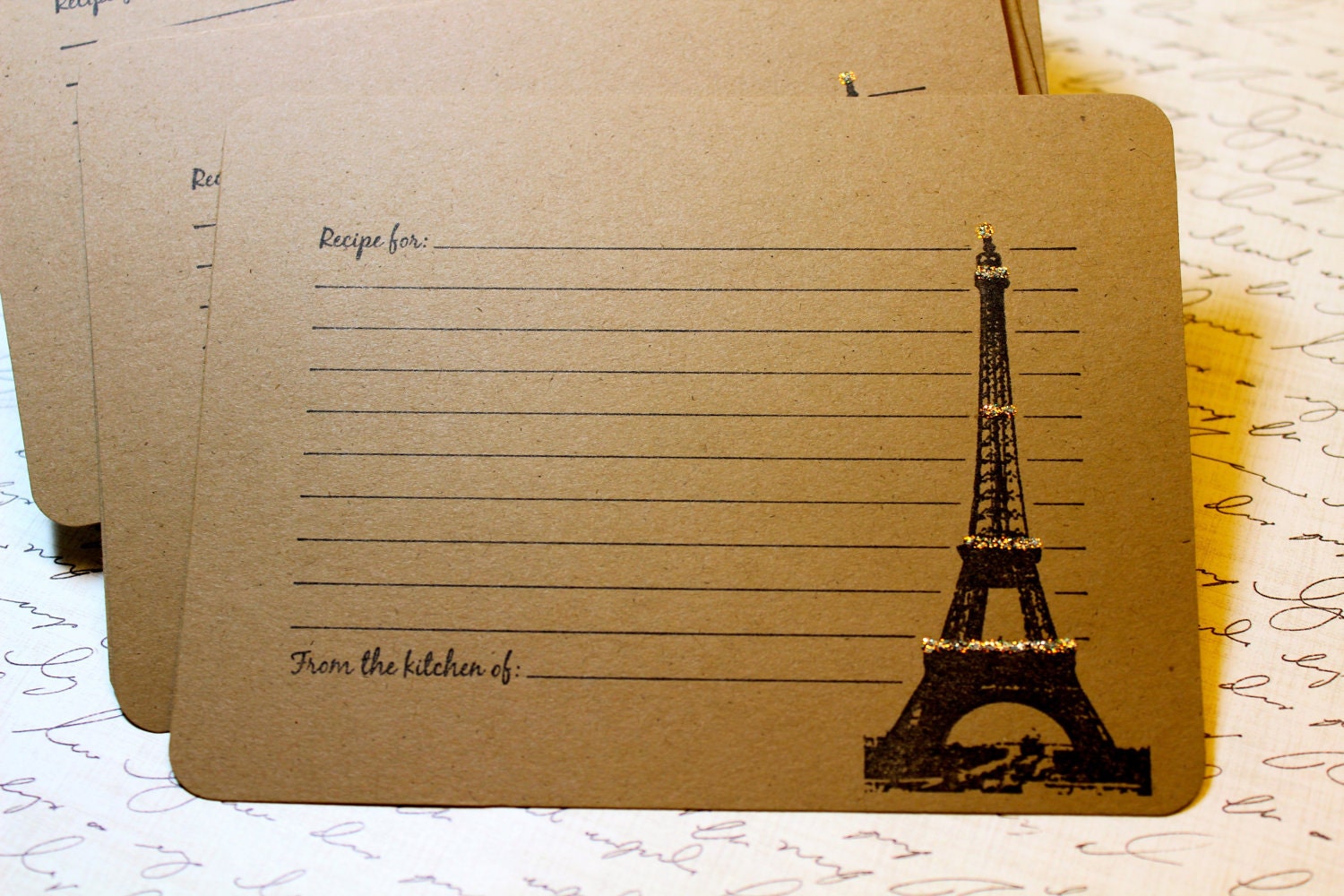 Set of 10 Vintage Inspired Kraft Recipe Cards - Eiffel Tower