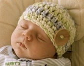 Chunky Newborn Button Hat - Blue & Green - Ready to Ship