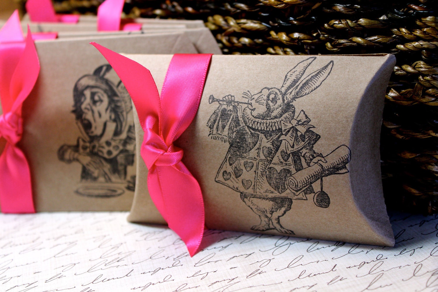 Alice in Wonderland Pillow Boxes  -  Set of 10  - You choose ribbon color