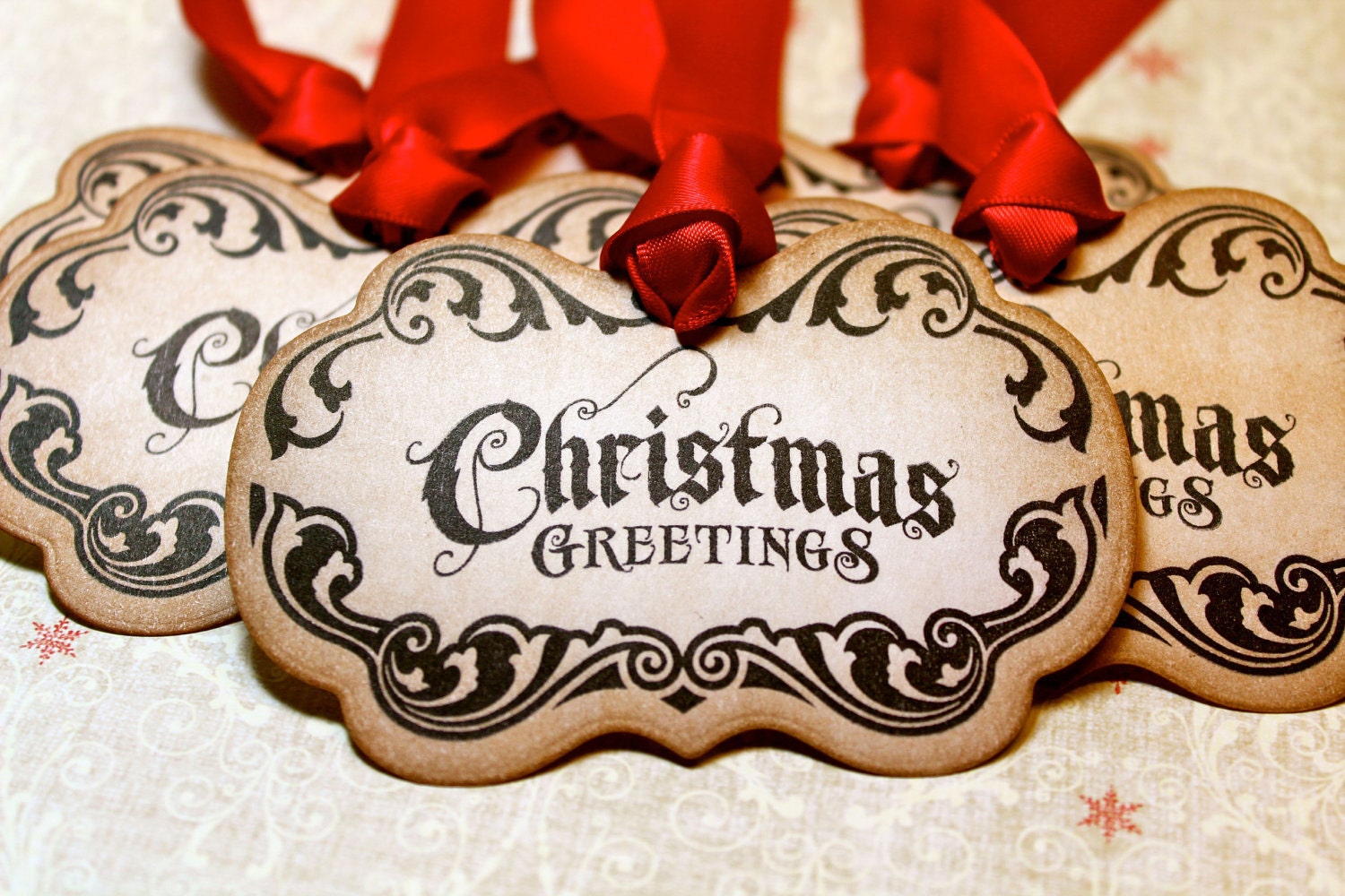 Vintage Inspired Holiday Gift Tags - Christmas Greetings - Set of 5