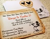 Vintage Inspired Customized Mickey Mouse Party Invitation, Envelope & Seal
