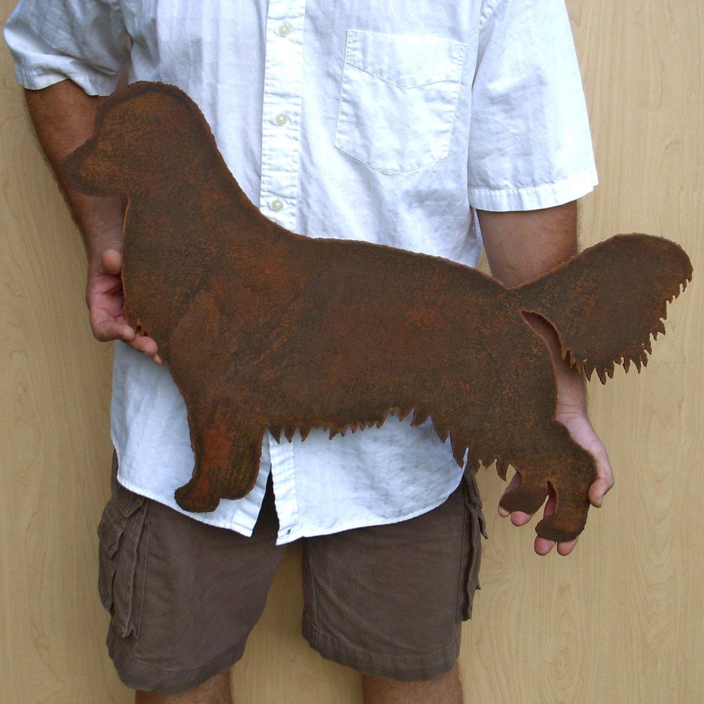 Golden Retriever dog metal wall art - 26" wide - silhouette wall hanging symbol steel rust