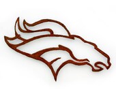 Denver Broncos Emblem horse wall art - 21" wide - NFL bronco metal steel orange with rust patina