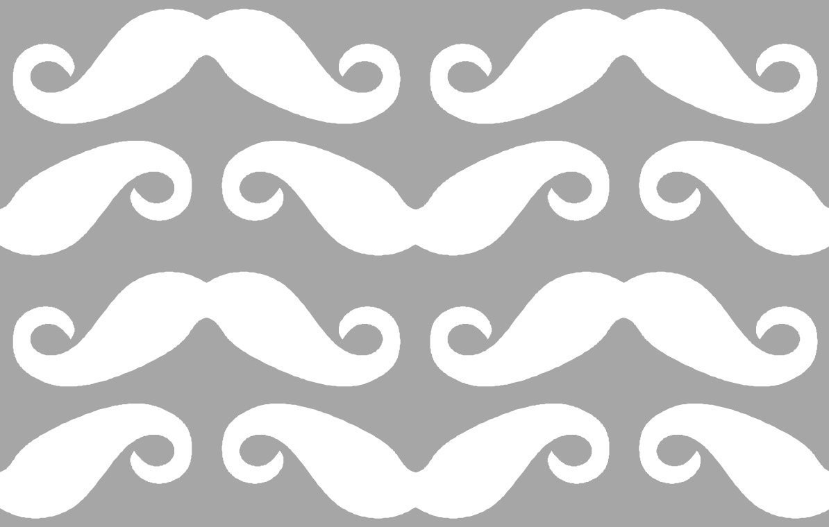 100% Organic Cotton-  "Moustache all over- Gray" (1 yard 36"x58" ) Ready to ship