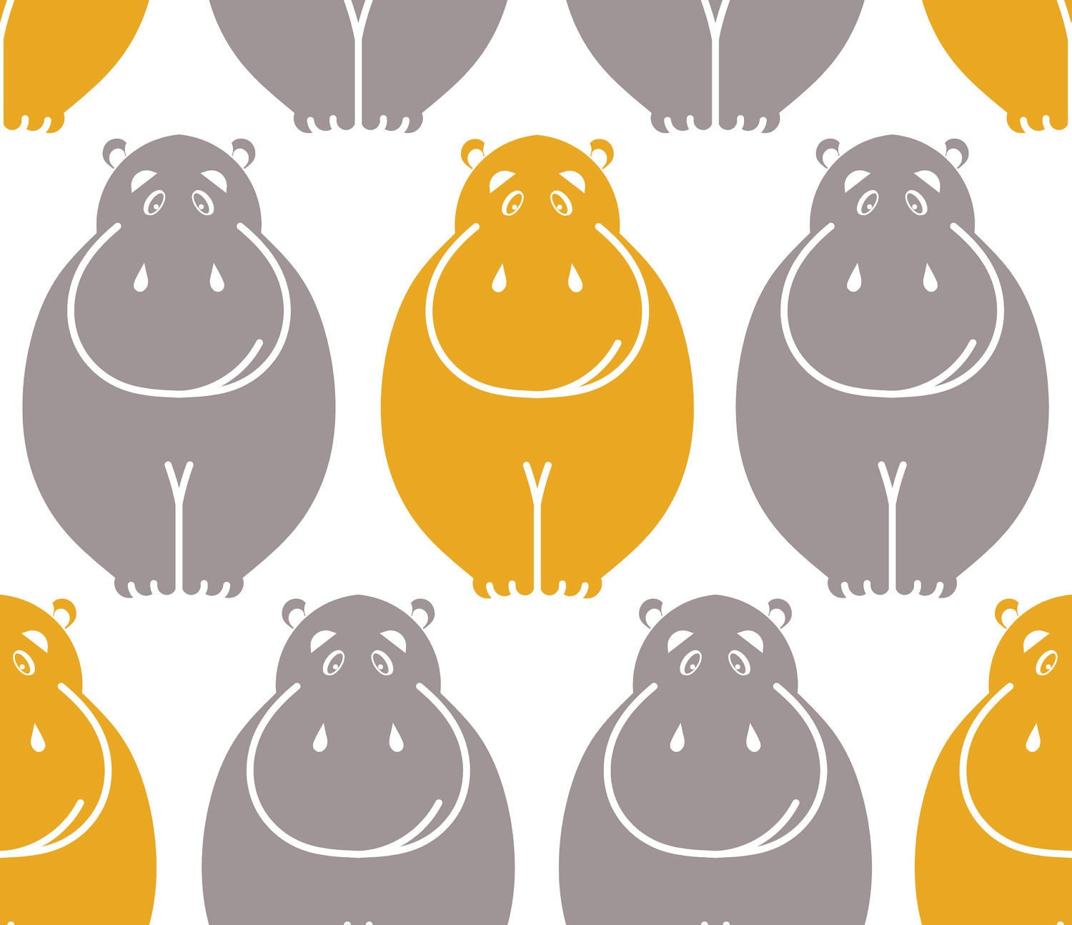 Original Designer Cotton Fabric-  "Happy Hippos" Fat Quarter ( 21"x18")