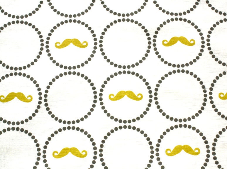 100% Organic Cotton Fabric, 1 fat quarter 18"x29", "Mustard Moustache" ,Ready to ship ( May come Pre-washed)
