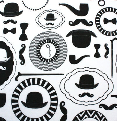 Black and White Organic cotton fabric- "Gentleman's Necessities" (Fat Quarter) Ready to ship