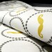 100% Organic Cotton Fabric, 1 fat quarter 18"x29", "Mustard Moustache" ,Ready to ship ( May come Pre-washed)
