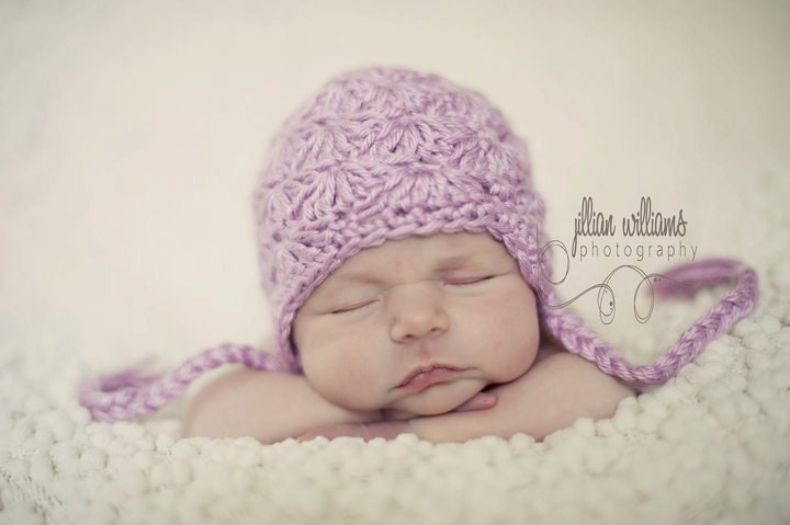 Shell Earflap Hat- MADE TO ORDER- Newborn size or 0-3 month
