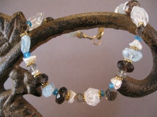Herkimer Diamond, Smoky Quartz, Aquamarine Bracelet