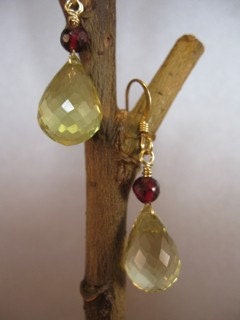 Yellow Quartz Faceted Teardrop Earrings