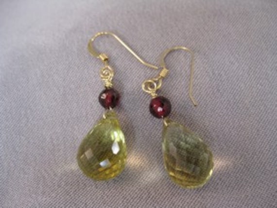 Yellow Quartz Faceted Teardrop Earrings