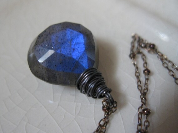 Labradorite Necklace, Oxidized Sterling Silver