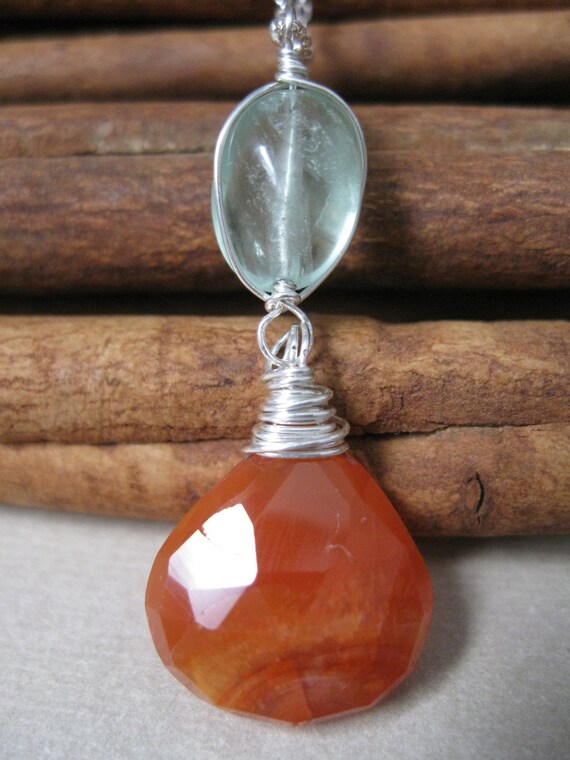 Carnelian & Fluorite Silver Necklace
