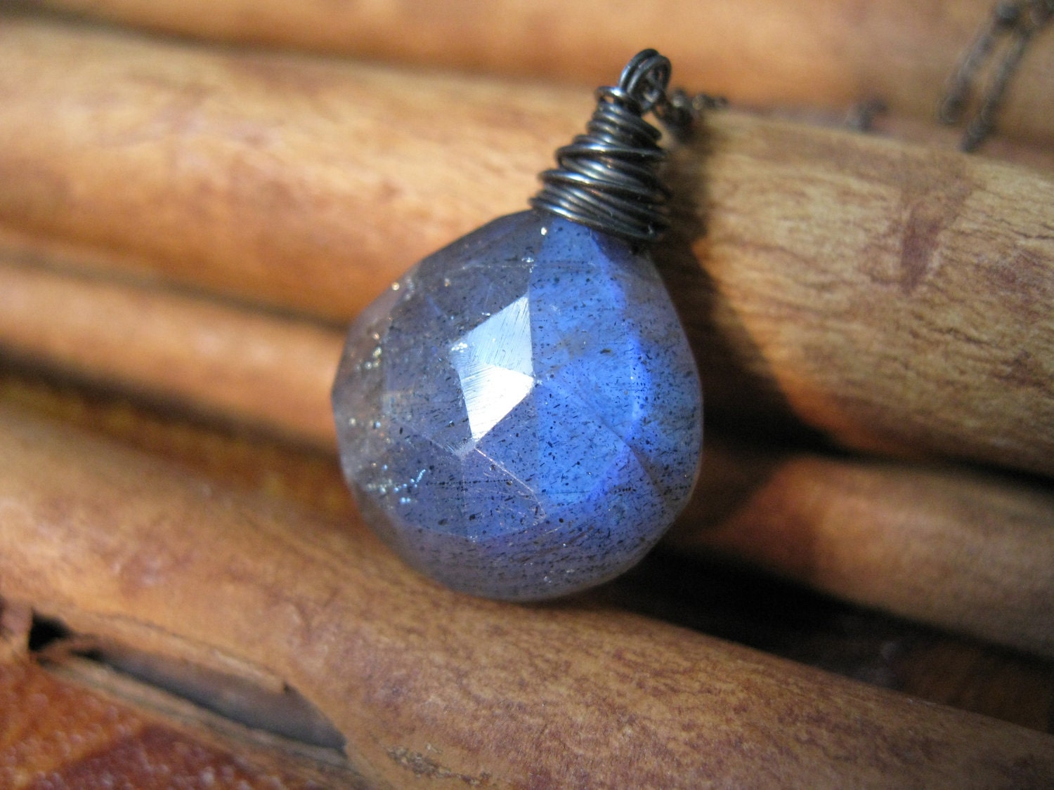 Labradorite Necklace, Oxidized Sterling Silver