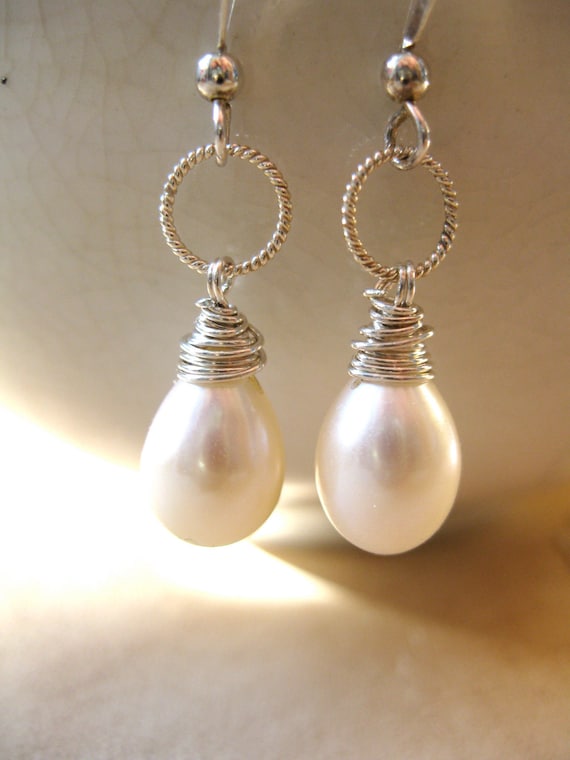 Teardrop Pearl, Silver Earrings