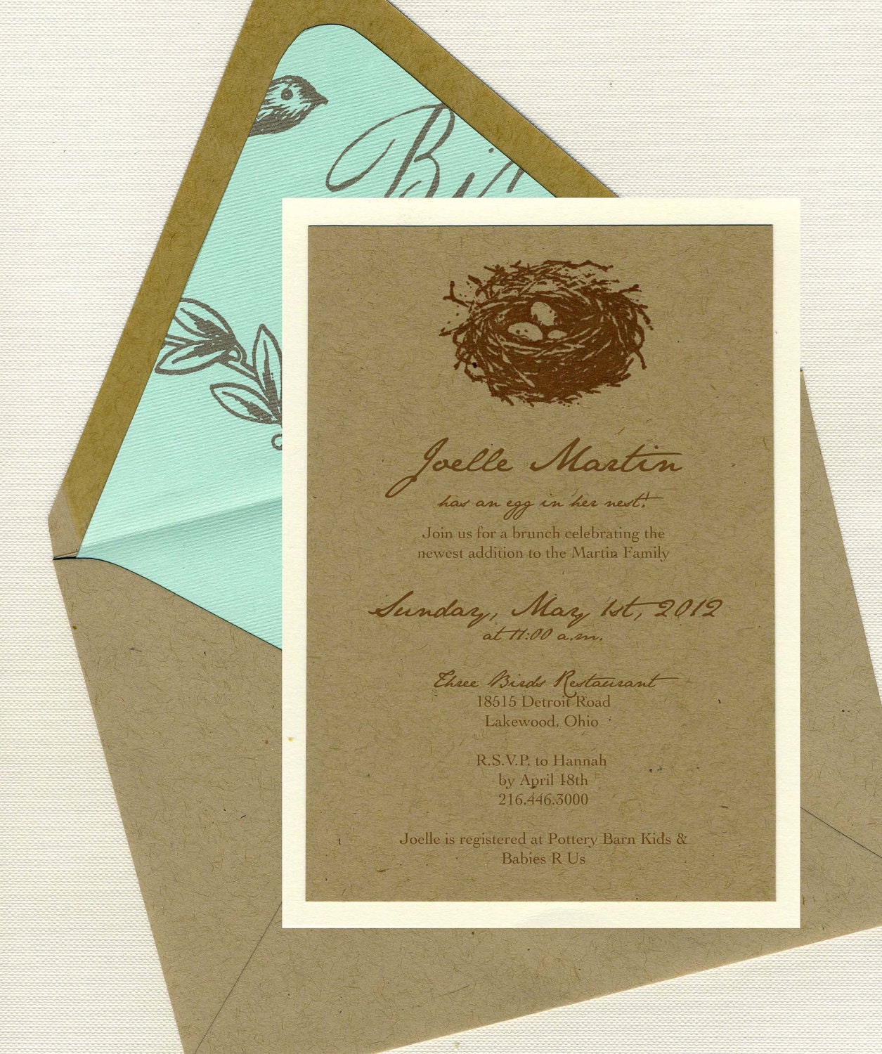 Bird's Nest Baby Shower Invite
