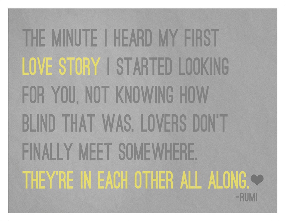 Gray and Yellow LOVERS 8x10 Art Print - Rumi Quote