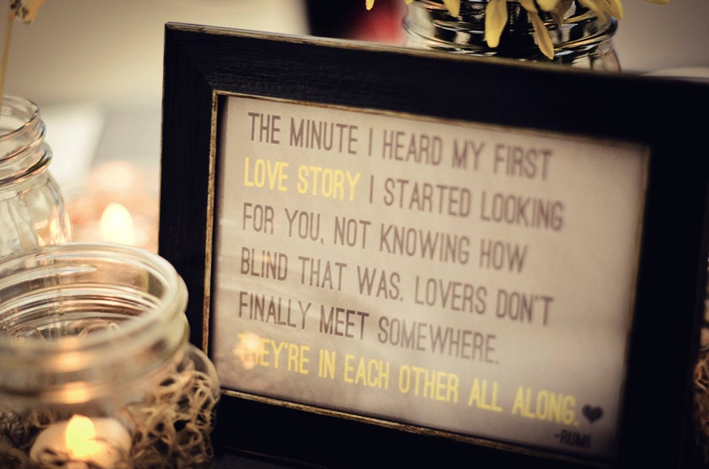 LOVERS 8x10 Art Print - Yellow and Gray Typography with Heart