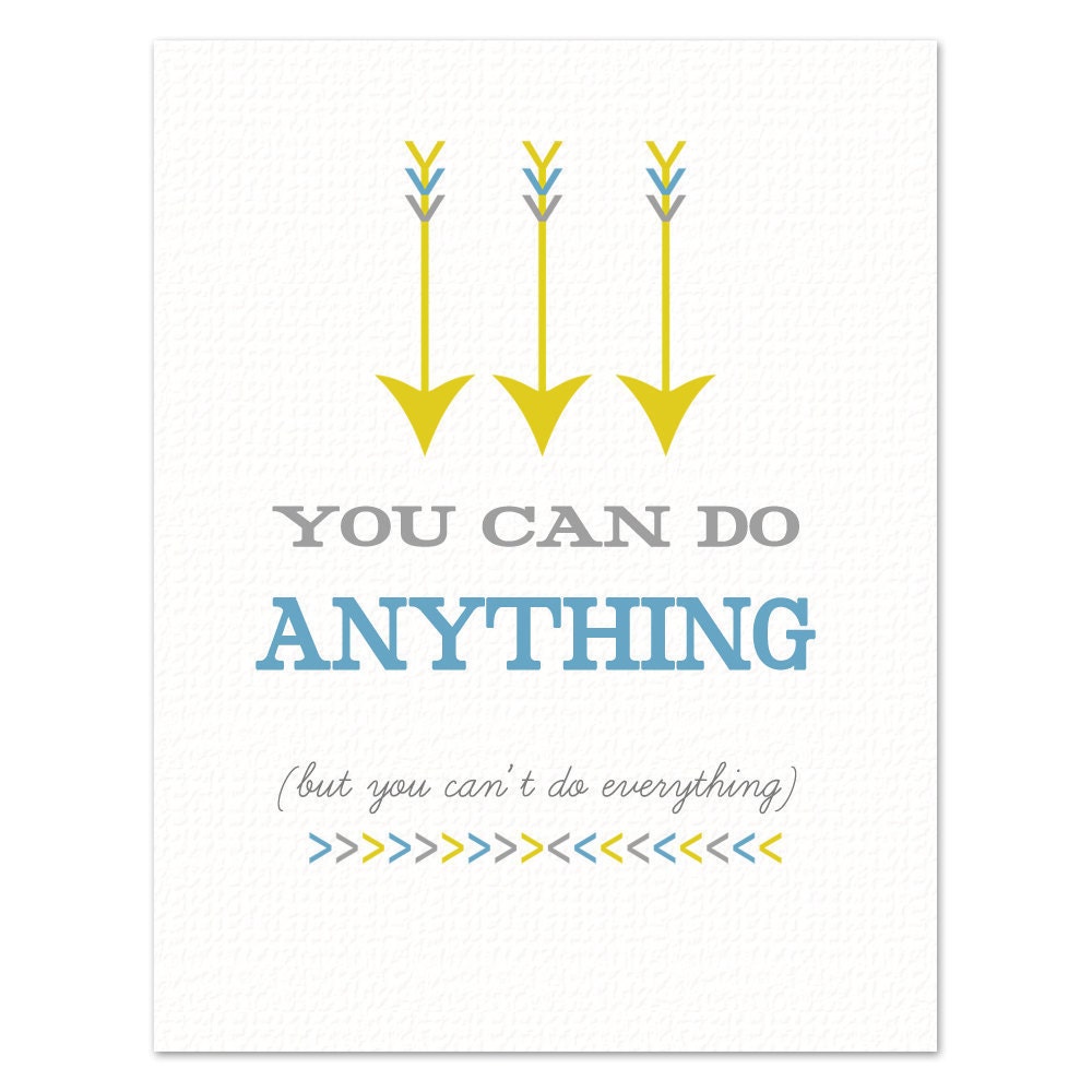You Can Do Anything ART PRINT - Yellow, Gray and Blue Arrow Typography Print