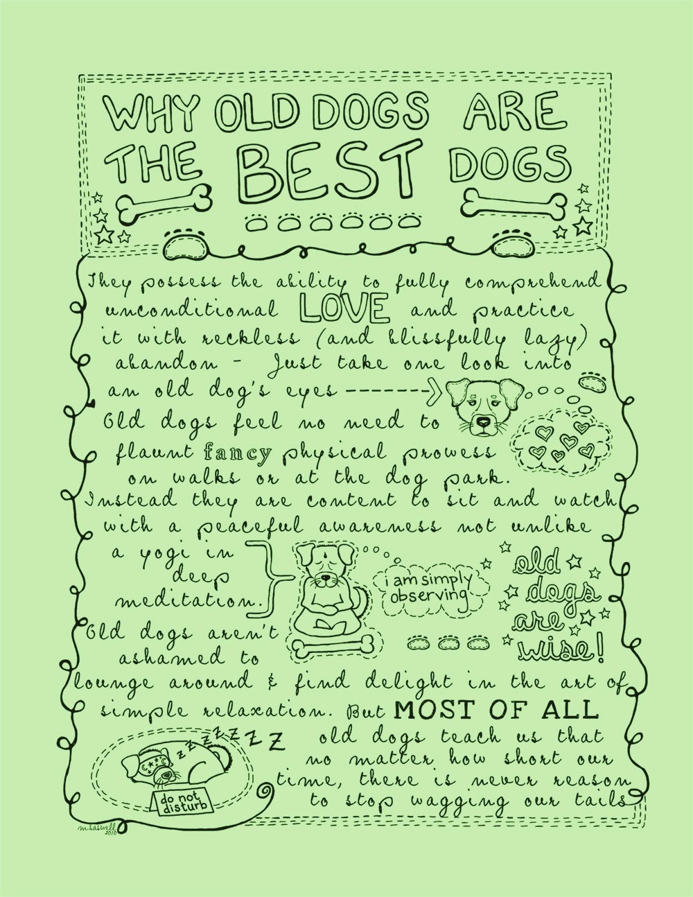 Why Old Dogs Are The Best Dogs - 8x10 ART PRINT Dog Poster - Mint Green
