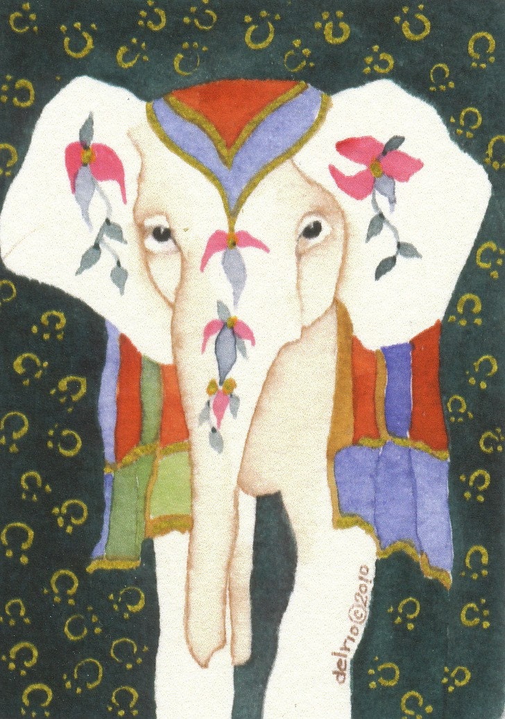 Elephant aceo watercolor RAJ giclee PRINT