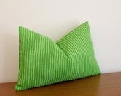 Decorative Pillow Cover- Linen Blend Striped Green- Yellow 12x18 inches- Lumbar