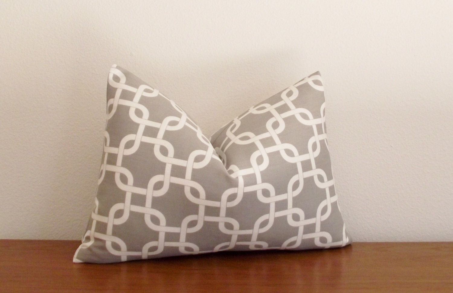 SALE- Pillow Cover- Geometric- Twill Gotcha- Gray-  Ivory/ White -12x18"- Lumbar