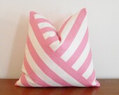 Decorative Pillow Cover- Pink and White- Stripes- 18x18"