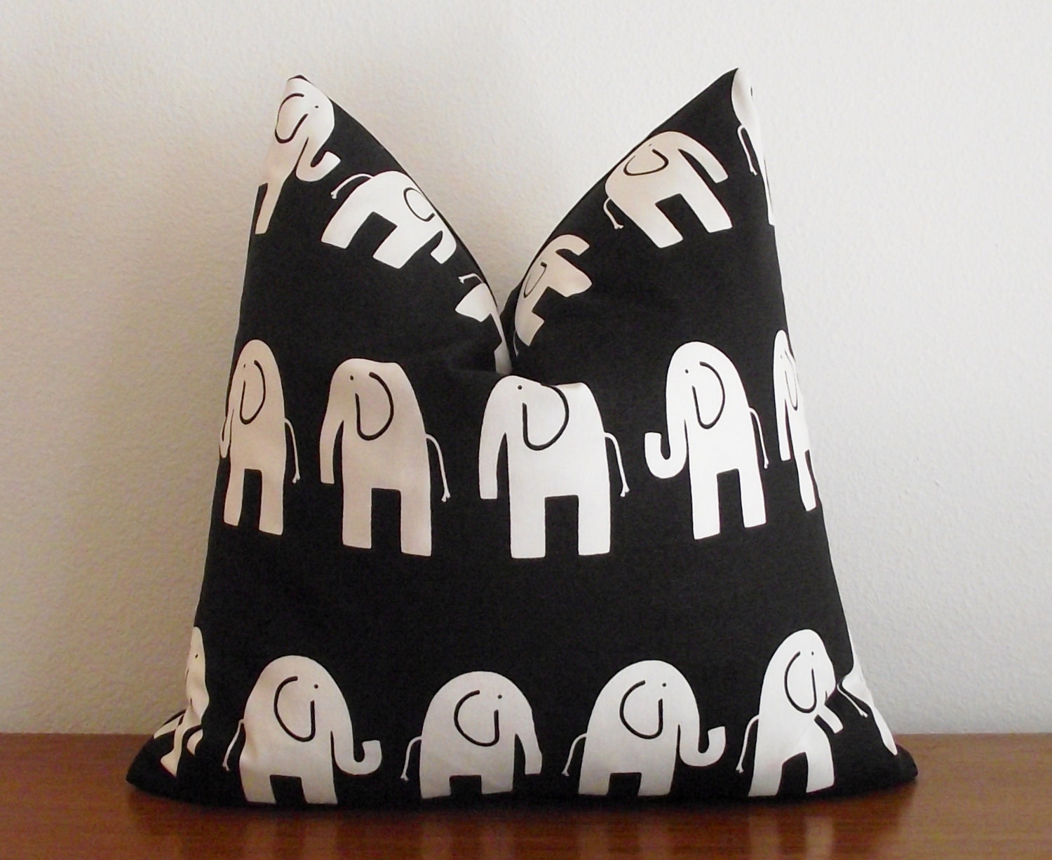 SALE- Decorative Pillow Cover- Bella White Elephant- Black- White-Children- Nursery-  18x18"