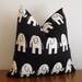 SALE- Decorative Pillow Cover- Bella White Elephant- Black- White-Children- Nursery-  18x18"
