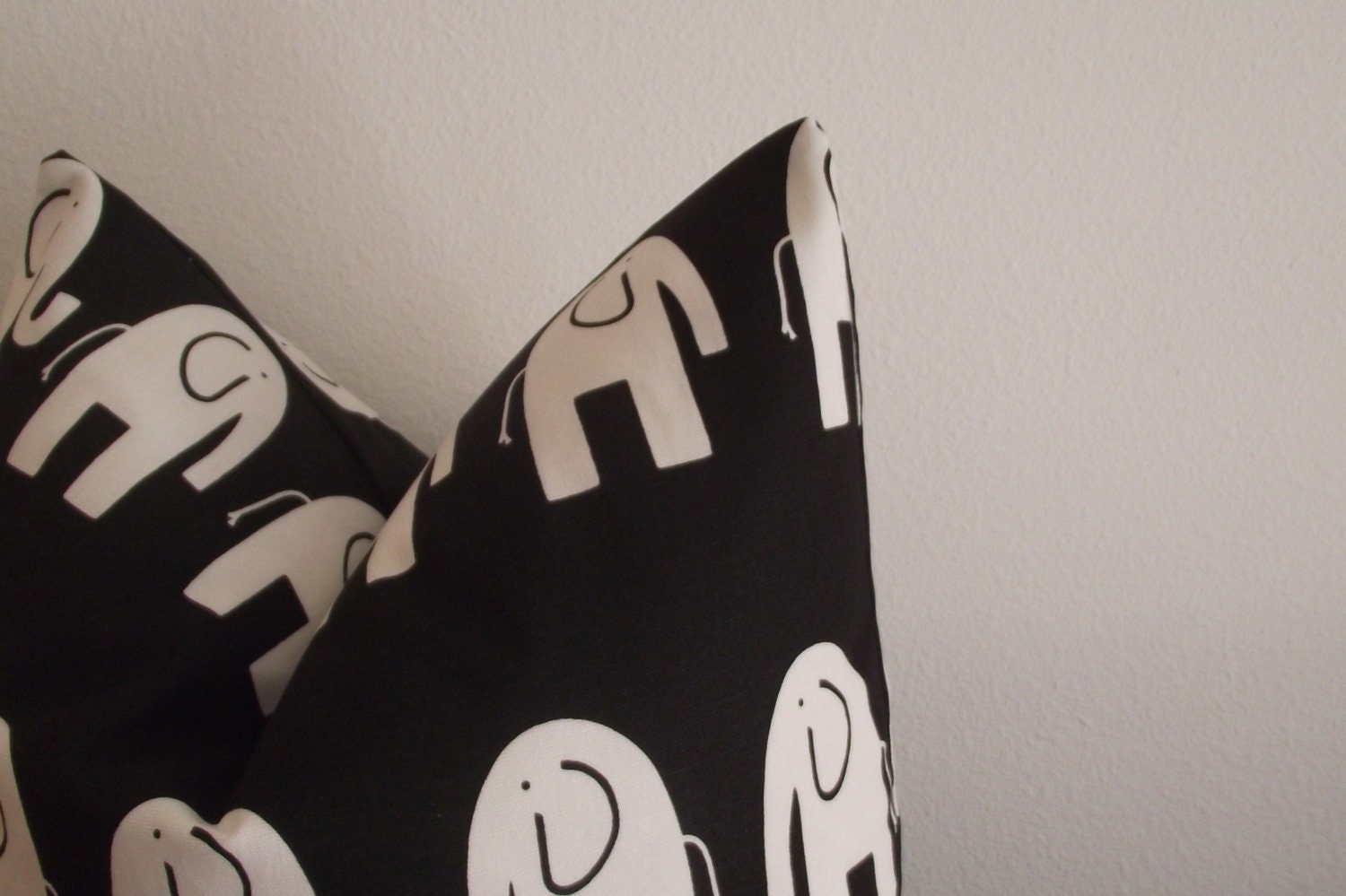 SALE- Decorative Pillow Cover- Bella White Elephant- Black- White-Children- Nursery-  18x18"